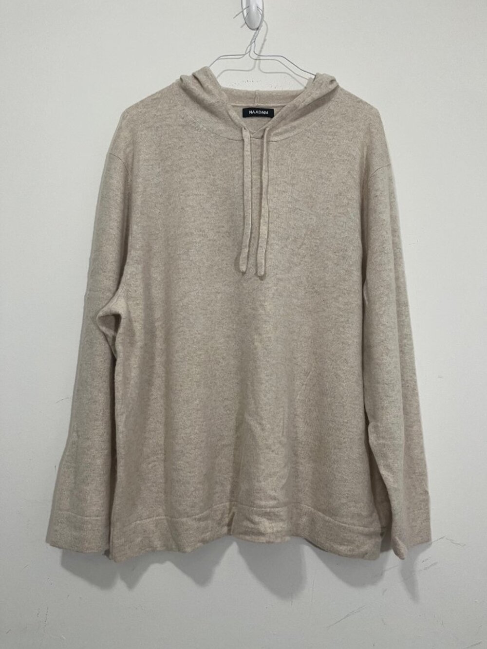 Naadam Sz 2X Signature 100% Cashmere Hoodie Sweater Pullover Beige *Small Holes - Picture 1 of 14